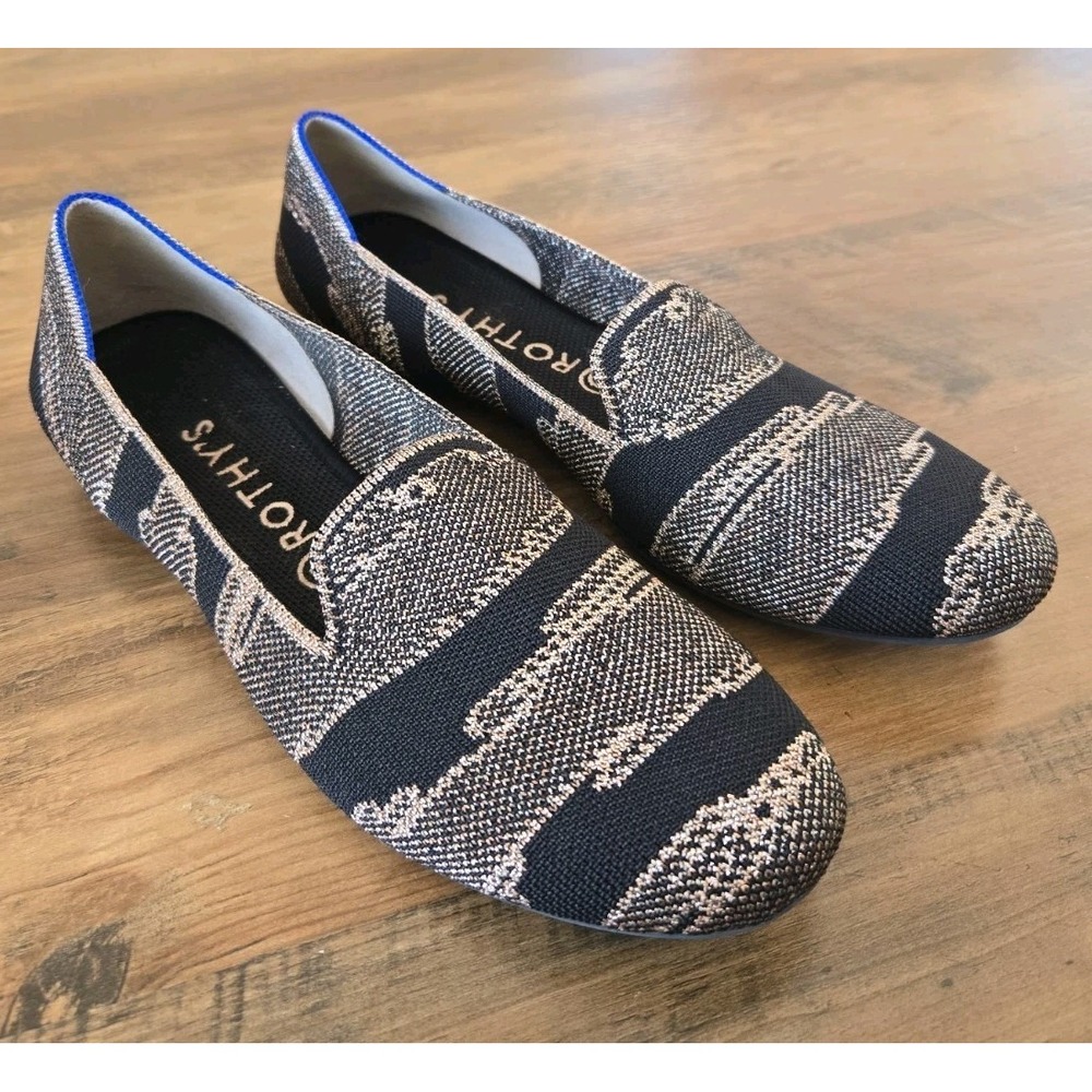 Rothy's Women's Slip On Flat Knit Loafer Shoes Size US 9.5 Rose/Silver Shimmer